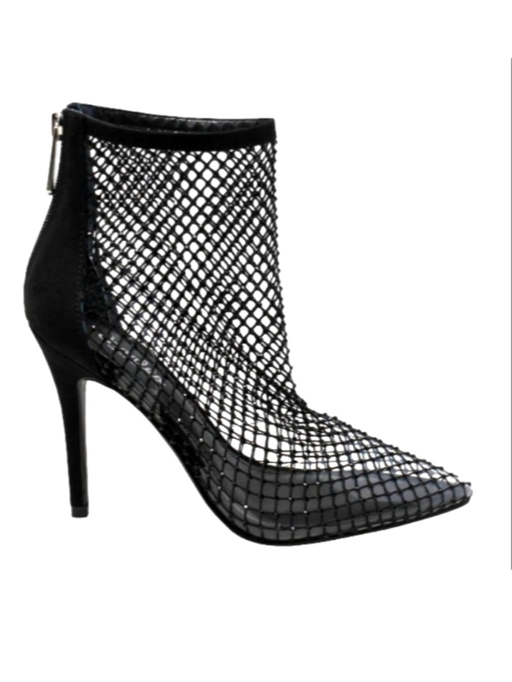 Charles David Black Mesh Pointed Ankle Booties with Sheer Netting